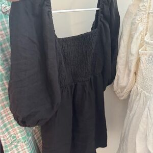 Tuckernuck Annie Black Puff Sleeve Linen Dress